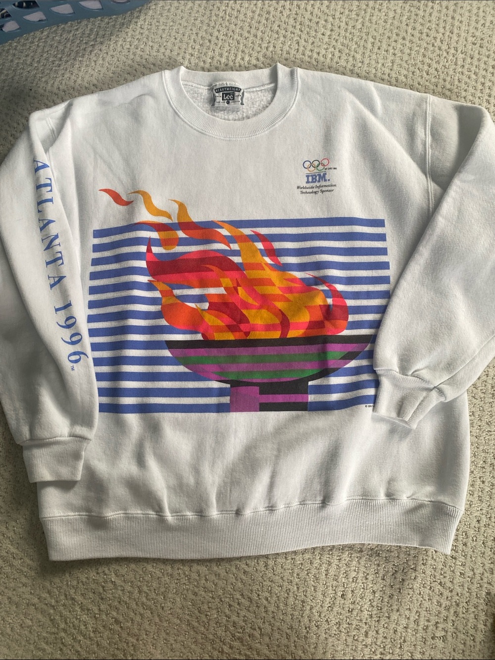 Vintage IBM Atlanta 1996 White Olympic Flame Graphic Sweatshirt, L